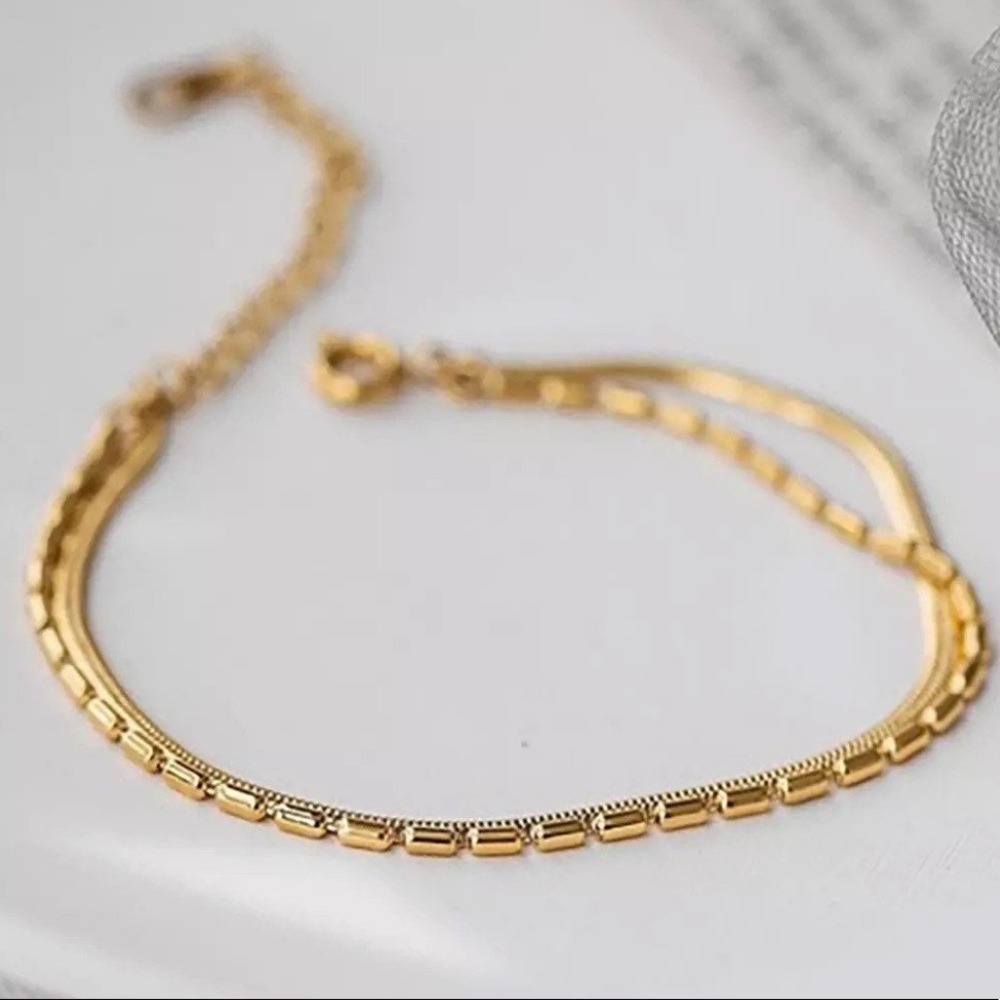 Waterproof gold plated double layer snake bone bracelet - Picture 2 of 4